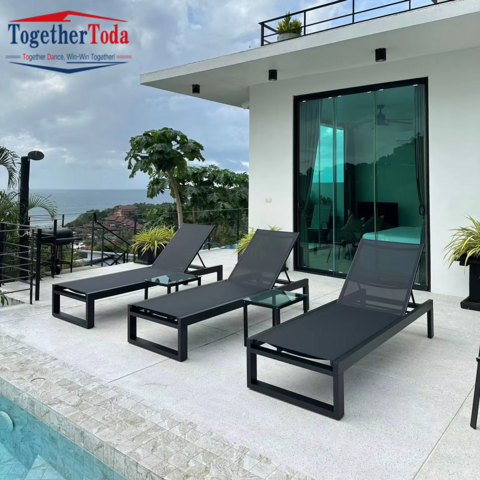 Kursi Santai Luar Ruangan Aluminium Ganda, Tahan Air, untuk Kolam Renang, Pantai, atau Hotel