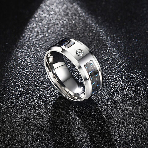 Anillo de Fibra de Carbono para Hombre con Árbol de la Vida Grabado en Acero Inoxidable