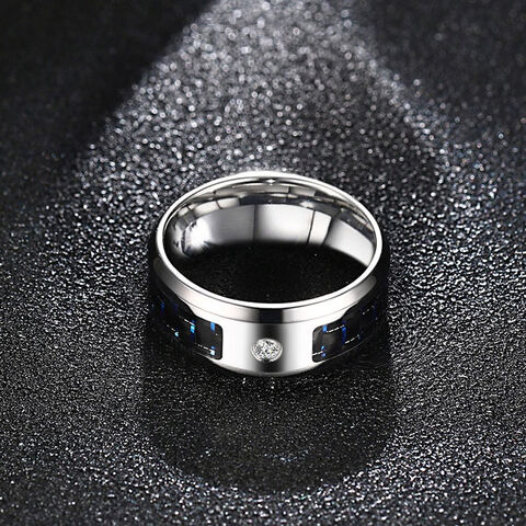 Anillo de Fibra de Carbono para Hombre con Árbol de la Vida Grabado en Acero Inoxidable