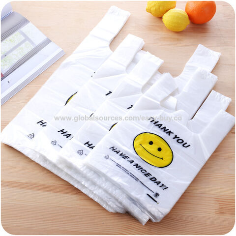 Sacs en plastique pour le shopping, sac de type T-shirt, sac de commodité jetable pour supermarché, sac d'emballage transparent pour fruits à emporter