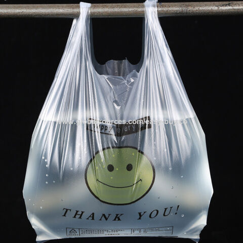 Sacs en plastique pour le shopping, sac de type T-shirt, sac de commodité jetable pour supermarché, sac d'emballage transparent pour fruits à emporter