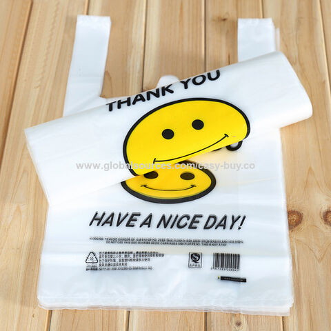 Sacs en plastique pour le shopping, sac de type T-shirt, sac de commodité jetable pour supermarché, sac d'emballage transparent pour fruits à emporter