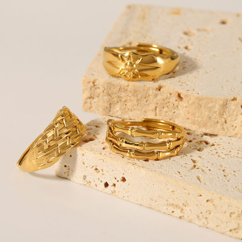 Anillo de Acero Inoxidable Chapado en Oro de 18K de Venta Caliente en Europa y América, Joyería de Moda Ajustable para Mujer, Estilo Vintage