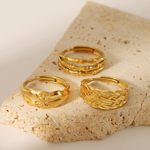 Anillo de Acero Inoxidable Chapado en Oro de 18K de Venta Caliente en Europa y América, Joyería de Moda Ajustable para Mujer, Estilo Vintage