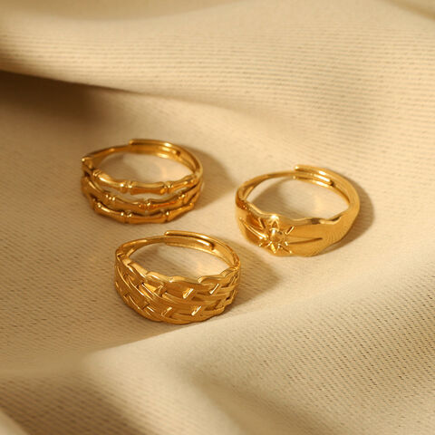 Anillo de Acero Inoxidable Chapado en Oro de 18K de Venta Caliente en Europa y América, Joyería de Moda Ajustable para Mujer, Estilo Vintage