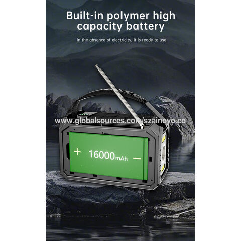 Rádio de Emergência com Manivela, Rádio Meteorológica NOAA AM FM Portátil com Manivela e Energia Solar de 16000mAh com Lanterna de 3 Modos e Luz de Leitura