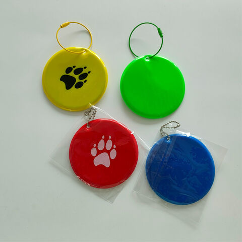 Placa de identificação refletora de alumínio de alta visibilidade para animais de estimação com padrão personalizado para segurança noturna, chaveiro refletor