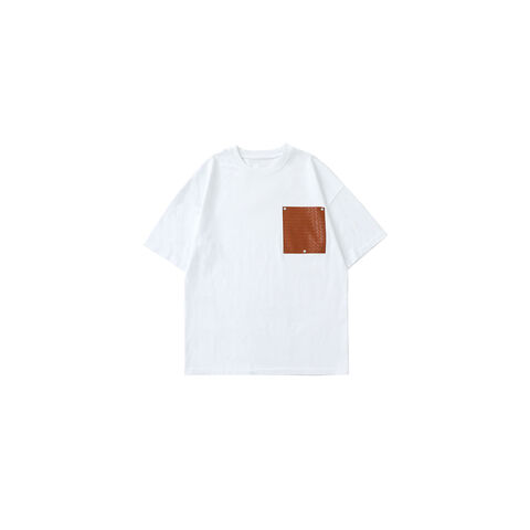 Lässiges Strick-T-Shirt mit Rundhalsausschnitt und aufgesetzter Tasche für Herren, lockeres weißes Herren-T-Shirt für den Sommer