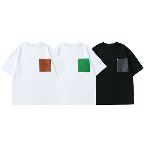 Lässiges Strick-T-Shirt mit Rundhalsausschnitt und aufgesetzter Tasche für Herren, lockeres weißes Herren-T-Shirt für den Sommer