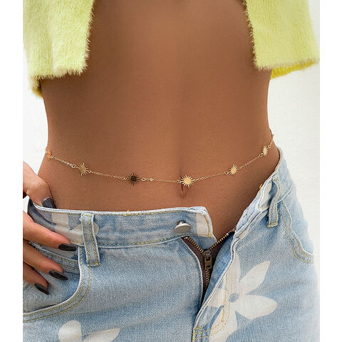 Minimalistische, mehrlagige Taillenkette - Schimmernder Anhänger Körperschmuck für Damen, elegante, doppelsträngige Bauchketten