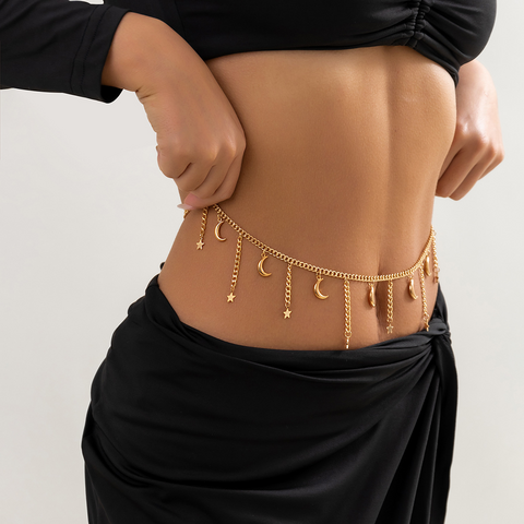 Minimalistische, mehrlagige Taillenkette - Schimmernder Anhänger Körperschmuck für Damen, elegante, doppelsträngige Bauchketten