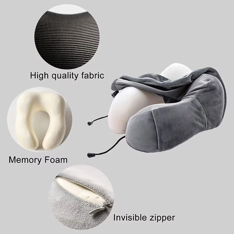 Almofada de viagem inflável portátil para o pescoço com cordão ajustável, almofada de espuma de memória em forma de U para viagens de avião