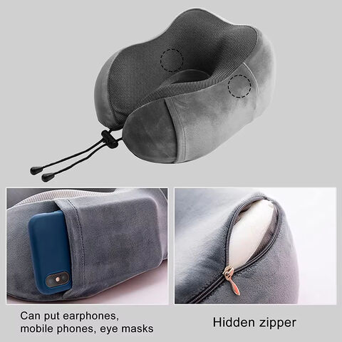 Almofada de viagem inflável portátil para o pescoço com cordão ajustável, almofada de espuma de memória em forma de U para viagens de avião