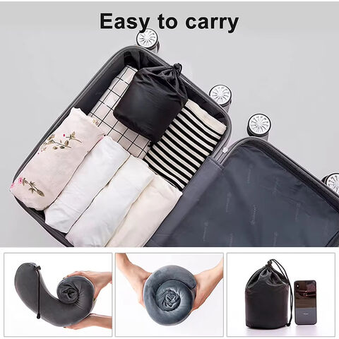 Almofada de viagem inflável portátil para o pescoço com cordão ajustável, almofada de espuma de memória em forma de U para viagens de avião