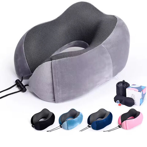 Almofada de viagem inflável portátil para o pescoço com cordão ajustável, almofada de espuma de memória em forma de U para viagens de avião