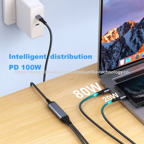 OEM ODM factory, Sunlike Type C to 2C cable, Support twodevices charging simultaneously, 100W intelligent current allocation