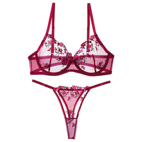 Ensemble de lingerie tendance avec fleurs, soutien-gorge push-up transparent, sexy et confortable, sans armatures