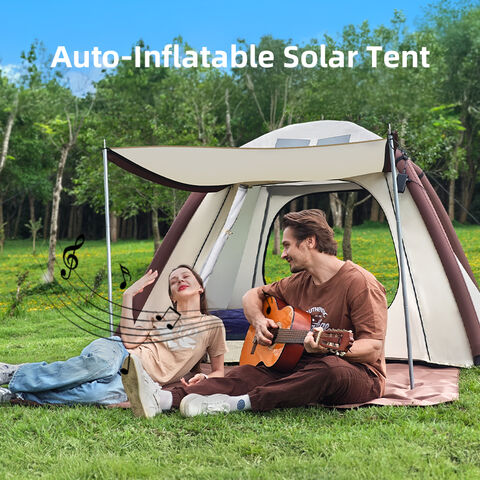 Tenda de campismo solar autoinflável de alta demanda com painéis solares de 52W para caminhadas e carregamento de laptops