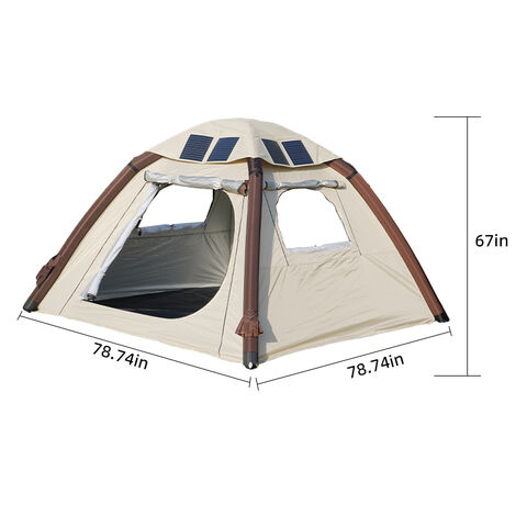 Tenda de campismo solar autoinflável de alta demanda com painéis solares de 52W para caminhadas e carregamento de laptops