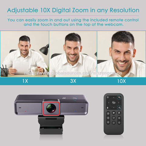 Webcam 4K HD avec cadrage automatique IA, microphones à double réduction de bruit, transmission vidéo sans perte H.264/H.265 et webcam USB 3.0 rapide