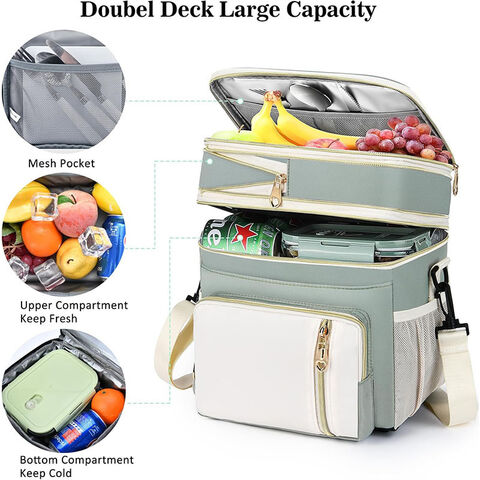 Bolsa de almuerzo impermeable de doble capa PEVA, bolsa de hielo refrigerada, bolsa aislante de gran capacidad con bolsa de arroz y bento