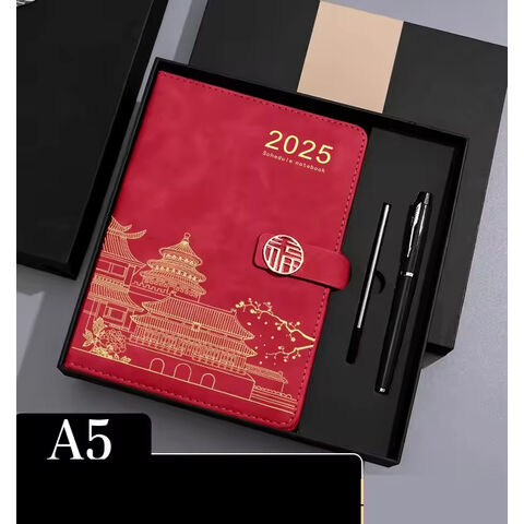 Agenda 2025 avec Logo Personnalisé, Carnet d'Affaires de Luxe A5 à Couverture Rigide en Cuir PU, Coffret Cadeau