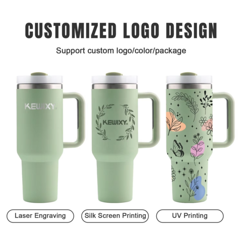 Tazas personalizadas de 30oz 40oz para exteriores, doble pared, acero inoxidable al vacío, vaso de 40 oz con asa y pajita