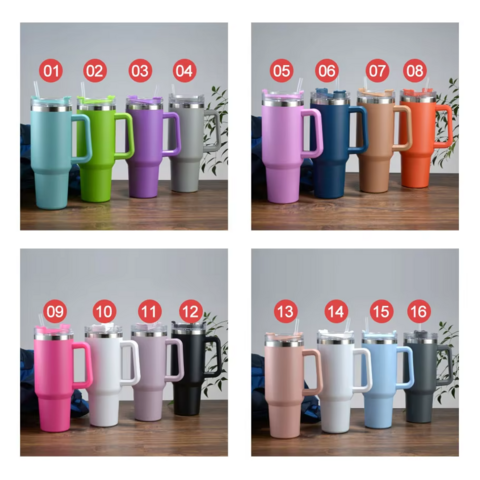 Tazas personalizadas de 30oz 40oz para exteriores, doble pared, acero inoxidable al vacío, vaso de 40 oz con asa y pajita