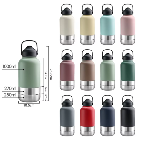 Botella de Agua para Mascotas 3 en 1 de Acero Inoxidable Portátil con Logo Personalizado de 946 ml (32 oz) y Contenedor de Alimentos para Viaje para Perros y Gatos