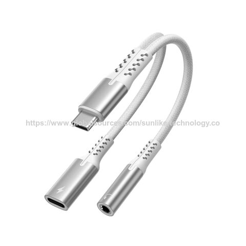 محول Sunlike من النوع C-PD + صوت، هيكل من الألومنيوم، PD 60W، يدعم التحكم المباشر، ميكروفون، نقل بيانات USB 2.0