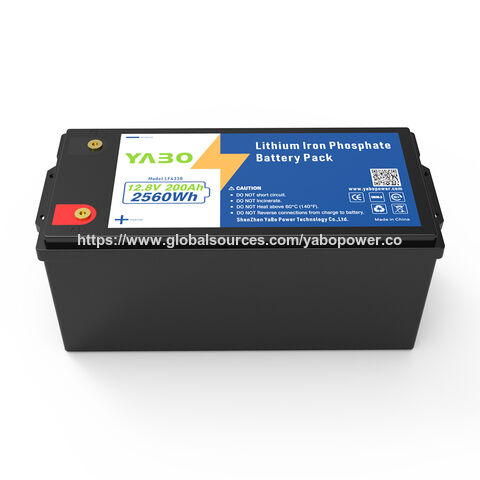 Bateria YABO 12V 200Ah LiFePO4 Ciclo Profundo Power Pack para Sistema Solar Off Grid Backup RV Marinha e Armazenamento de Energia Doméstica