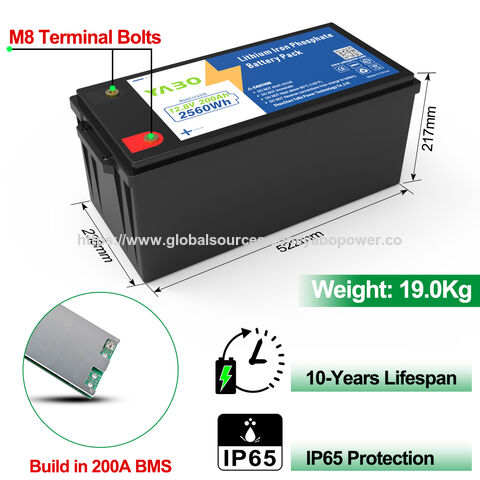 Bateria YABO 12V 200Ah LiFePO4 Ciclo Profundo Power Pack para Sistema Solar Off Grid Backup RV Marinha e Armazenamento de Energia Doméstica