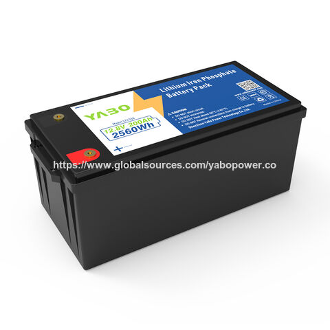 Bateria YABO 12V 200Ah LiFePO4 Ciclo Profundo Power Pack para Sistema Solar Off Grid Backup RV Marinha e Armazenamento de Energia Doméstica