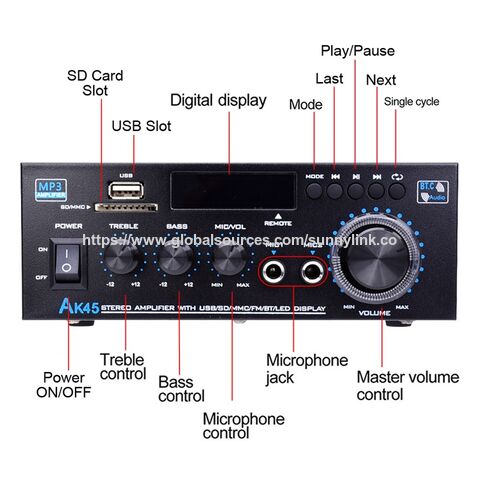 AK45 Stereo Audio Amplifier, 2 Channel Audio Stereo Receiver Wireless Bluetooth 5.0 Power Amplifier for Home audio system