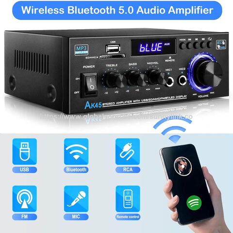 AK45 Stereo Audio Amplifier, 2 Channel Audio Stereo Receiver Wireless Bluetooth 5.0 Power Amplifier for Home audio system