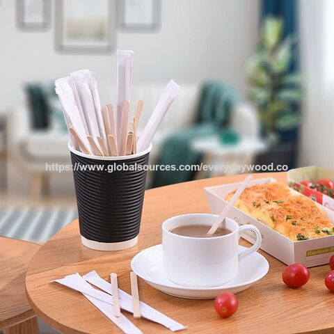 Revolvedores de Café de Madera de Abedul 100mm Ecológicos Sostenibles Desechables con Logo Personalizado para Cafetería y Uso Doméstico