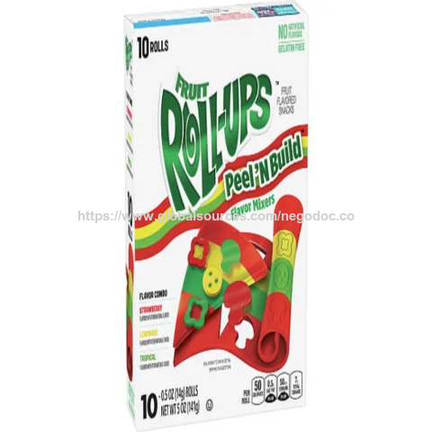 Vente chaude Gushers Collations aux fruits aromatisées aux fruits, Éclaboussure de fraise et Tropical, 12 unités rouleaux de fruits / Rouleaux de fruits aux saveurs de framboise bleue