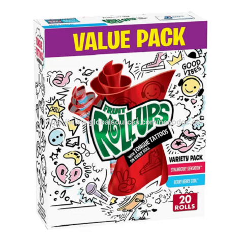 Vente chaude Gushers Collations aux fruits aromatisées aux fruits, Éclaboussure de fraise et Tropical, 12 unités rouleaux de fruits / Rouleaux de fruits aux saveurs de framboise bleue
