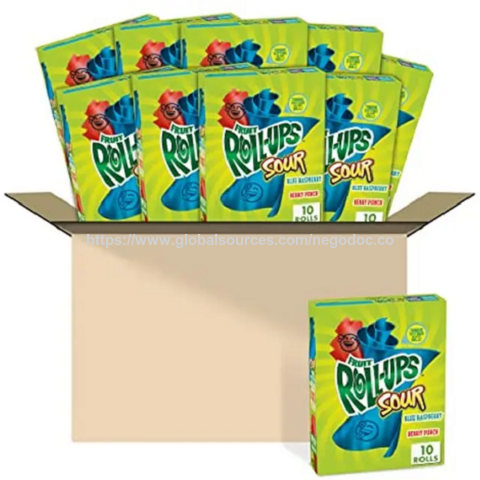 Vente chaude Gushers Collations aux fruits aromatisées aux fruits, Éclaboussure de fraise et Tropical, 12 unités rouleaux de fruits / Rouleaux de fruits aux saveurs de framboise bleue