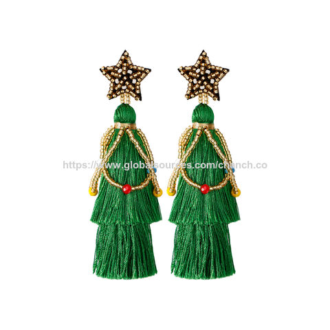 Neue handgefertigte Weihnachts-Ohrringe im Großhandel, Weihnachtsbaum-förmige Perlenohrringe, Weihnachtsgeschenk-Schmuck, Mode-Ohrhänger
