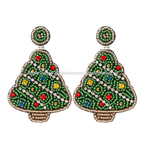 Neue handgefertigte Weihnachts-Ohrringe im Großhandel, Weihnachtsbaum-förmige Perlenohrringe, Weihnachtsgeschenk-Schmuck, Mode-Ohrhänger