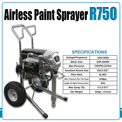 RONGPENG R750 Pistolet de Peinture à Haut Volume, Machine de Pulvérisation de Peinture, Pulvérisateur de Peinture Airless Industriel à Haute Pression 220V