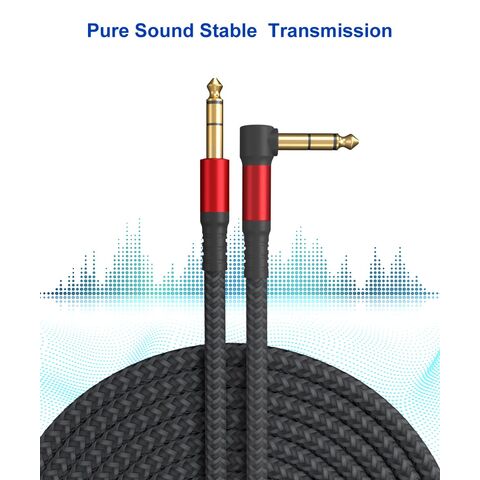 Cable de Guitarra con Conectores Jack de 6.35mm (1/4") Balanceado Estéreo, Ángulo Recto, Bañado en Oro