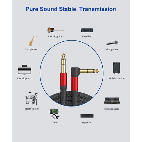 Cable de Guitarra con Conectores Jack de 6.35mm (1/4") Balanceado Estéreo, Ángulo Recto, Bañado en Oro