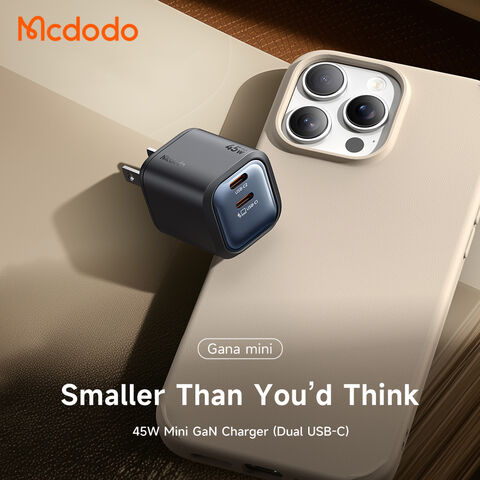 Mcdodo 102 Chargeur Rapide GaN Double USB-C 45W avec Prise US, Ultra Slim & Portable, Certification FCC pour MacBook, iPhone, Samsung