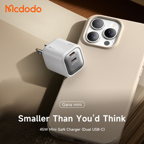 Mcdodo 102 Chargeur Rapide GaN Double USB-C 45W avec Prise US, Ultra Slim & Portable, Certification FCC pour MacBook, iPhone, Samsung