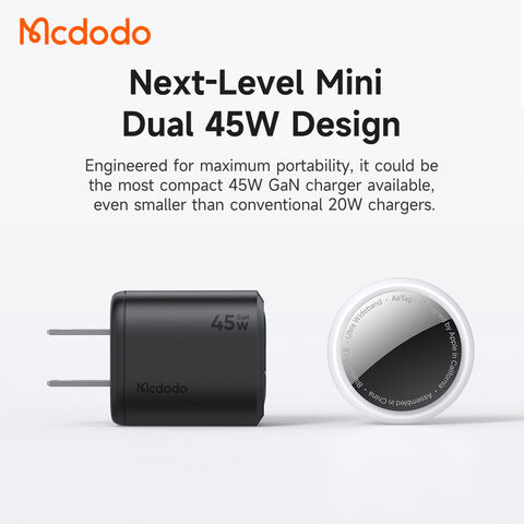Mcdodo 102 45W Dual USB-C GaN Schnellladegerät mit US-Stecker, Ultra Slim & Portable, FCC-zertifiziert für MacBook, iPhone, Samsung