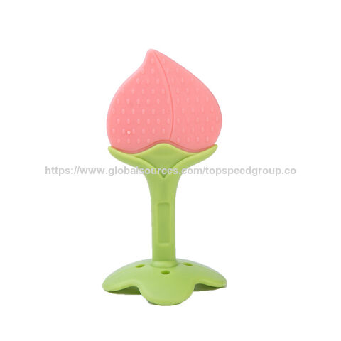 Mordedor de silicona para bebés con forma de fruta, venta al por mayor, 100% silicona de grado alimenticio, palo molar de mano anti-ingesta, juguete mordedor para bebés