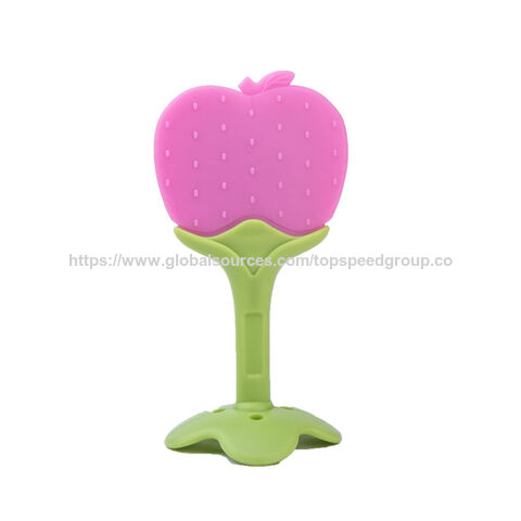 Mordedor de silicona para bebés con forma de fruta, venta al por mayor, 100% silicona de grado alimenticio, palo molar de mano anti-ingesta, juguete mordedor para bebés
