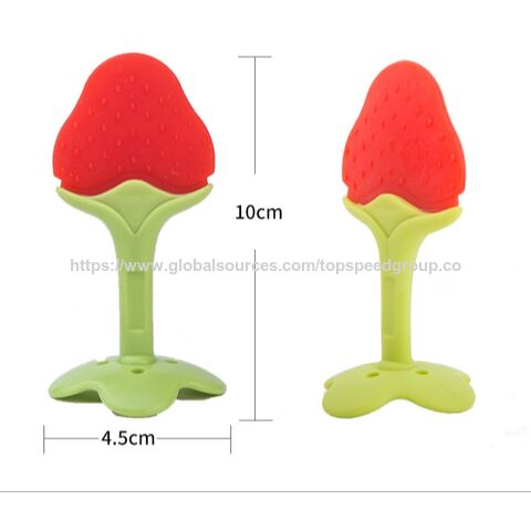 Mordedor de silicona para bebés con forma de fruta, venta al por mayor, 100% silicona de grado alimenticio, palo molar de mano anti-ingesta, juguete mordedor para bebés